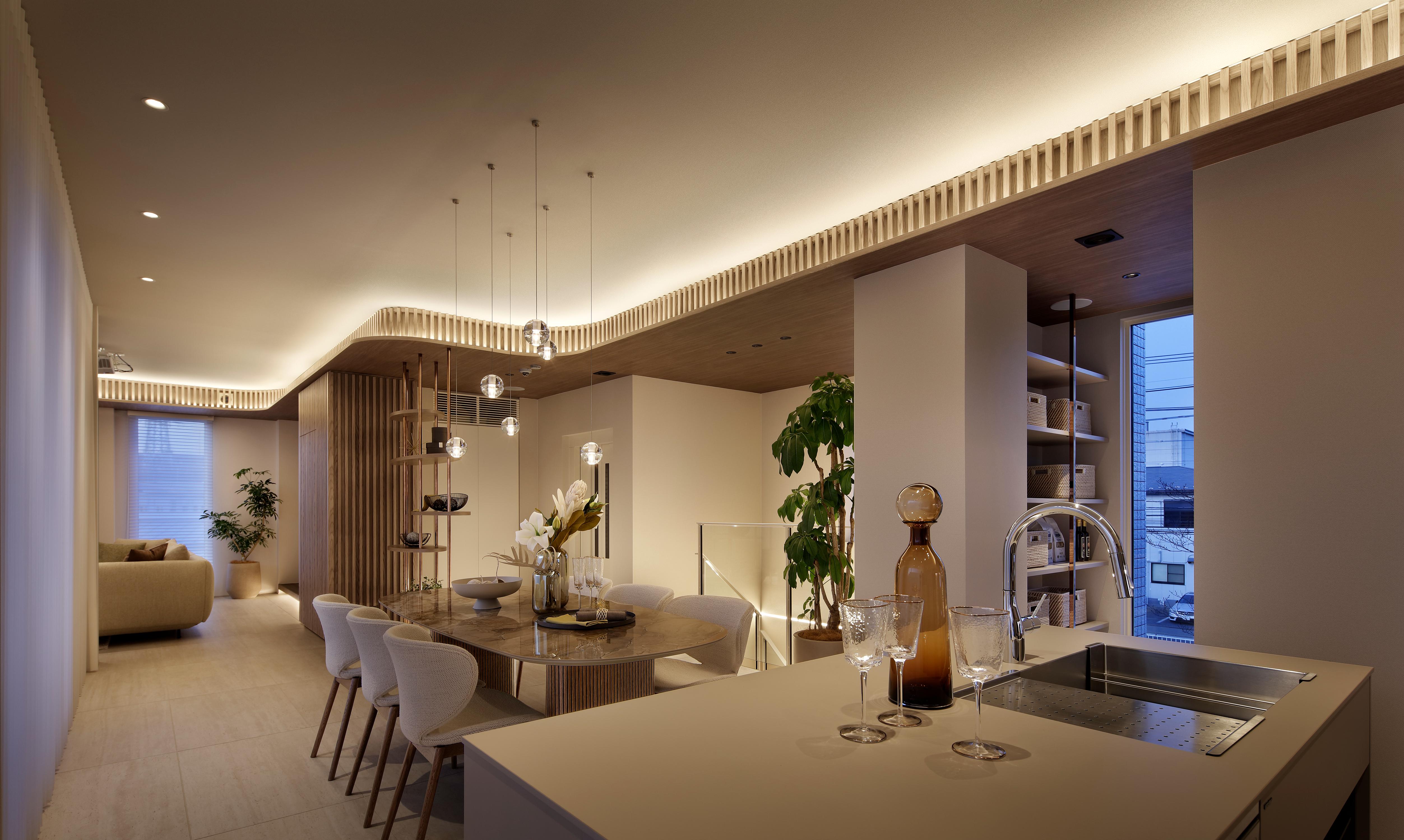 用途別｜キッチン吊戸棚照明の選び方：パナソニック ホームズ　川崎中原ハウジングギャラリー展示場（撮影：繁田諭写真事務所）